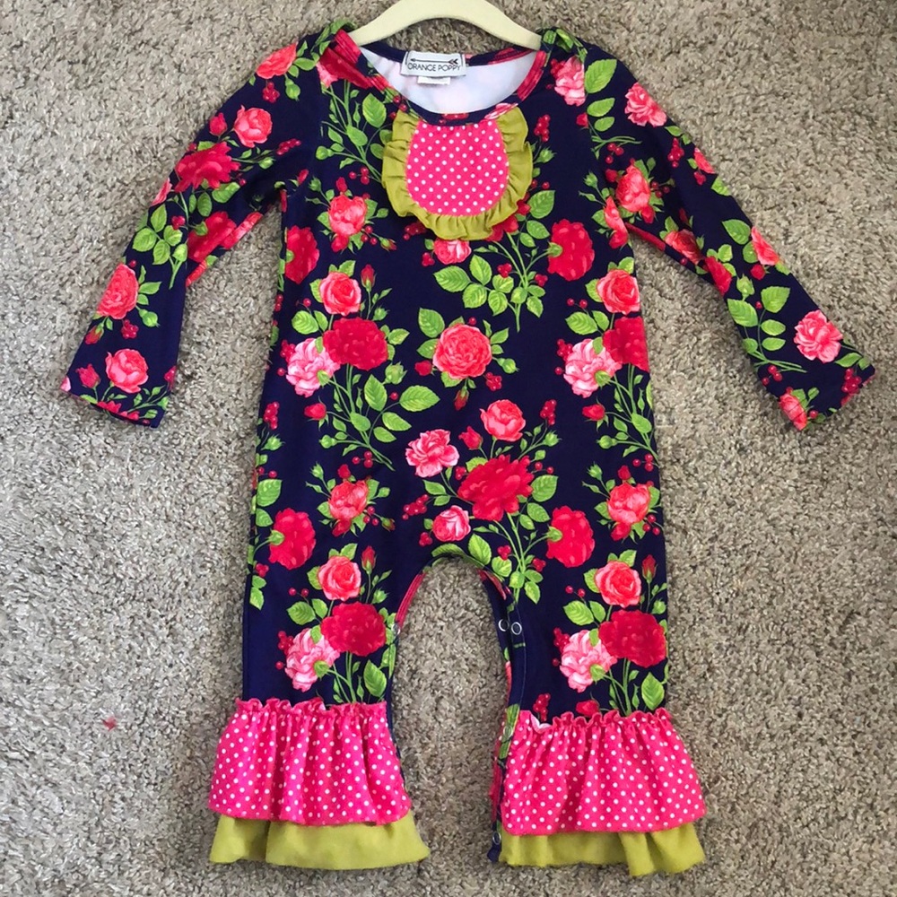 Orange poppy 12-18m romper